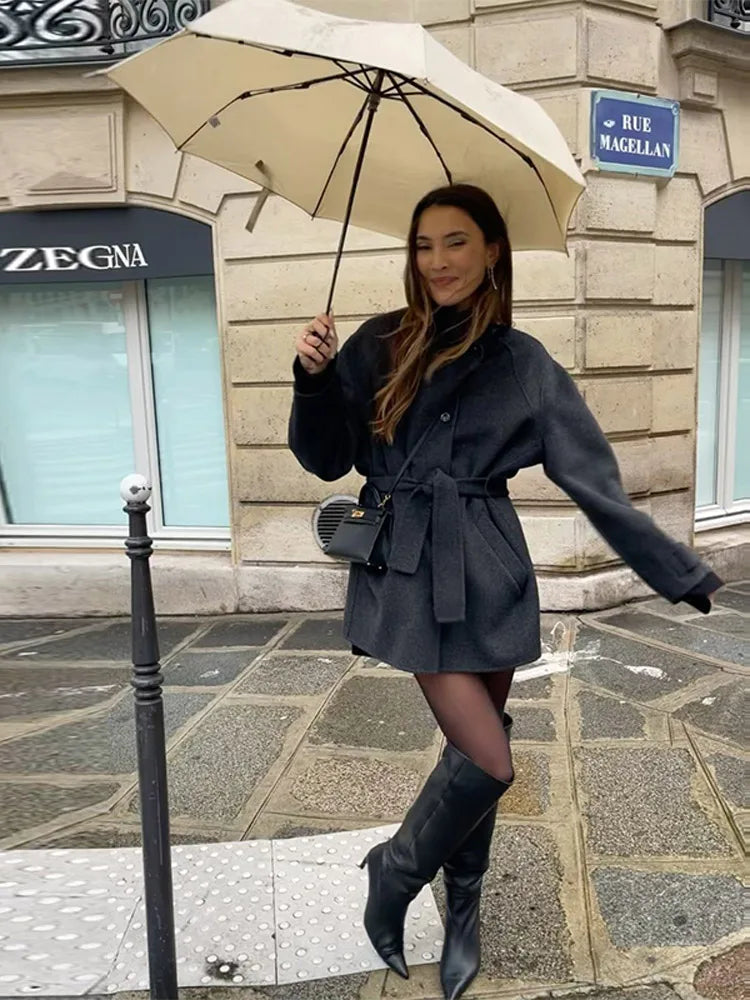 Melangé- Stehkragen Kurzmantel