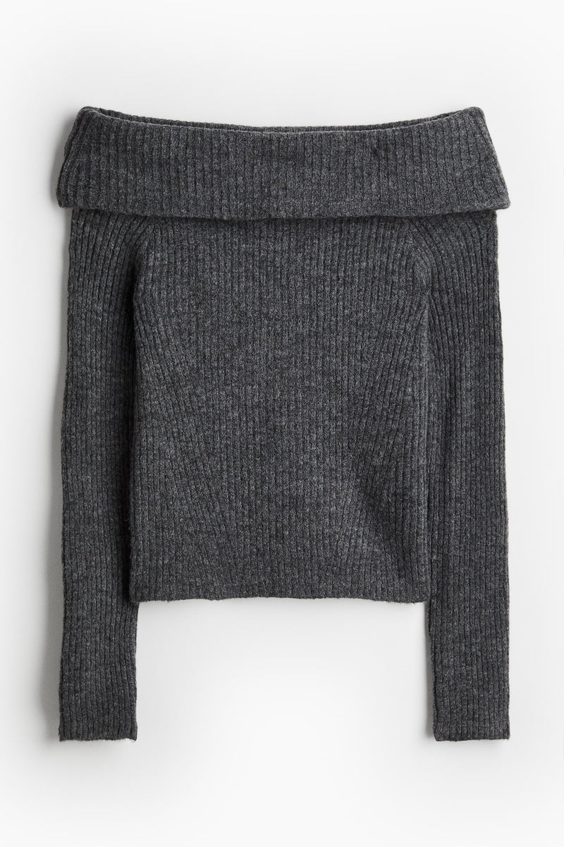 Melangé- Schulterfreier Pullover