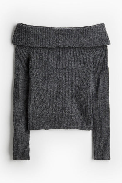 Melangé- Schulterfreier Pullover