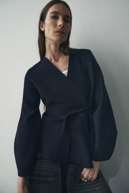 Melangé- Blazer mit Gürtel