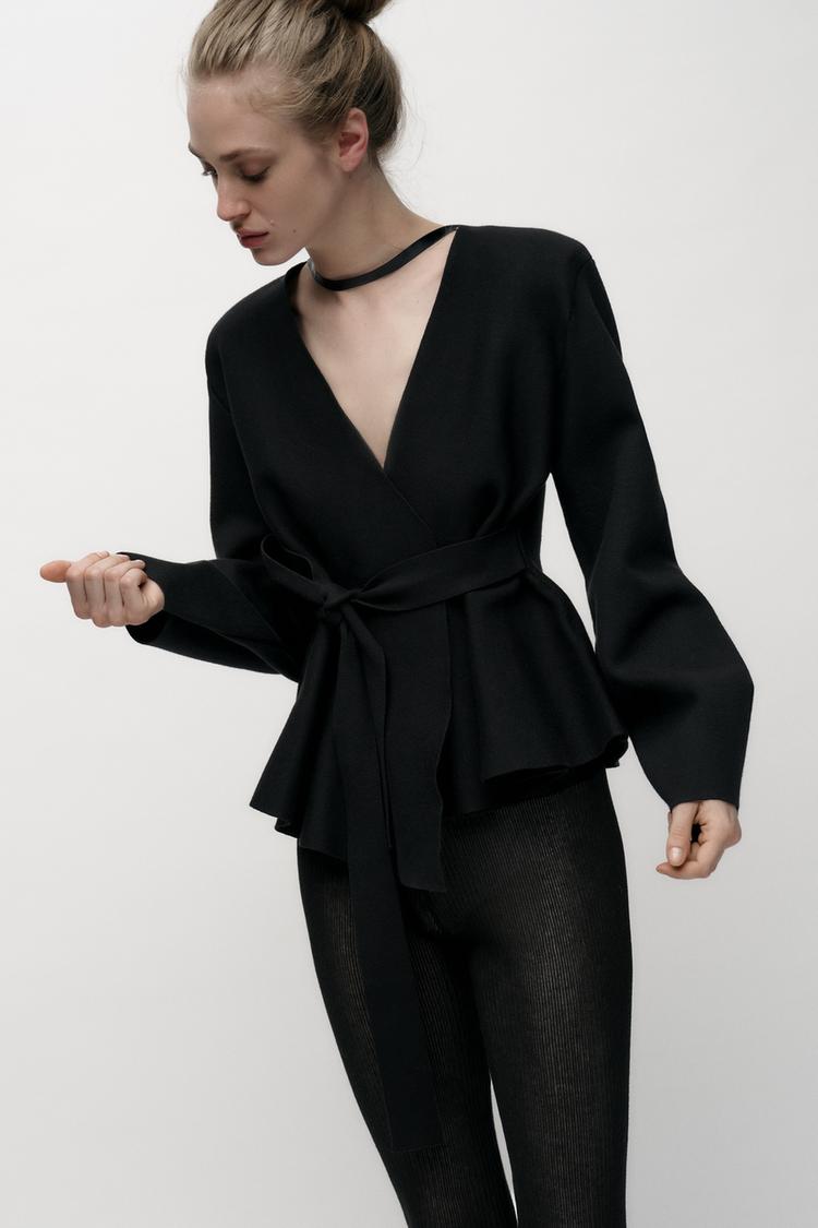 Melangé- Blazer mit Gürtel