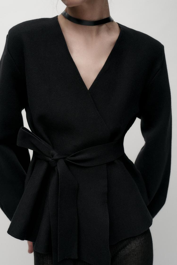 Melangé- Blazer mit Gürtel