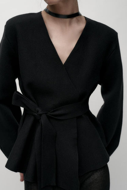 Melangé- Blazer mit Gürtel