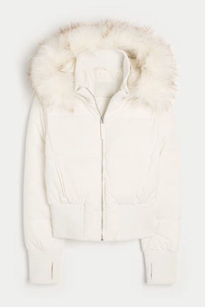 Melangé- Puffer mit Fell