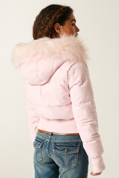 Melangé- Puffer mit Fell