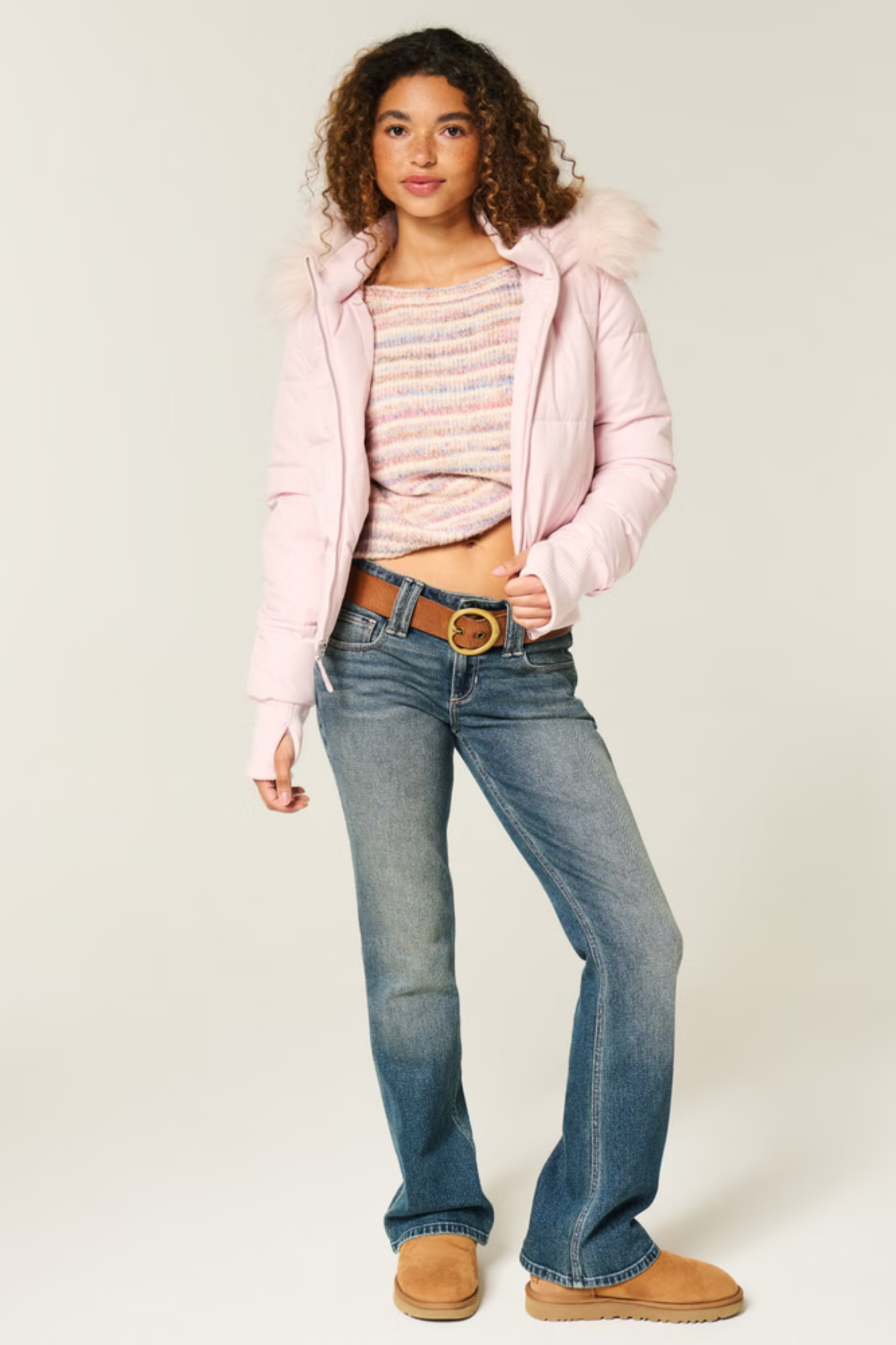 Melangé- Puffer mit Fell