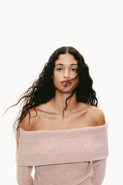 Melangé- Schulterfreier Pullover