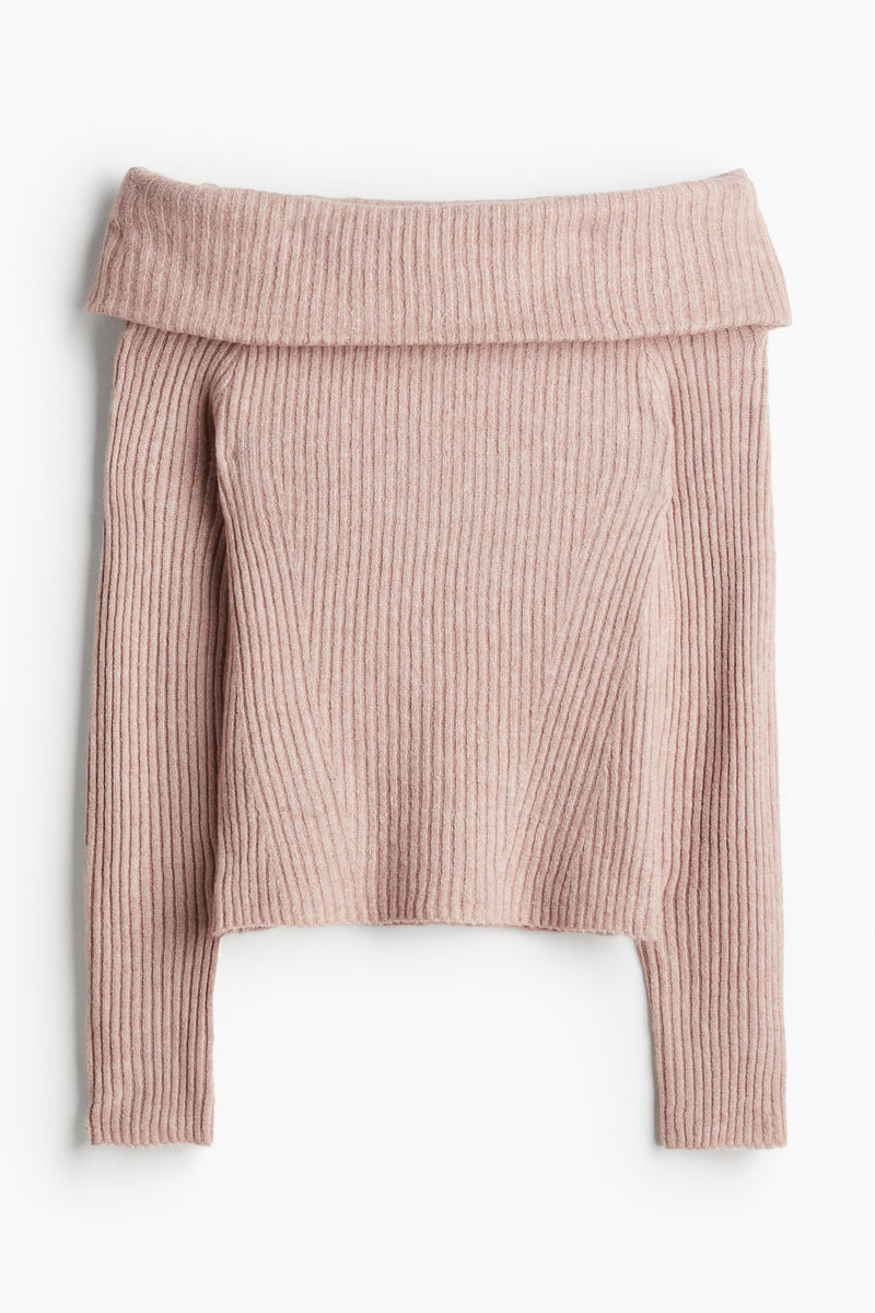 Melangé- Schulterfreier Pullover