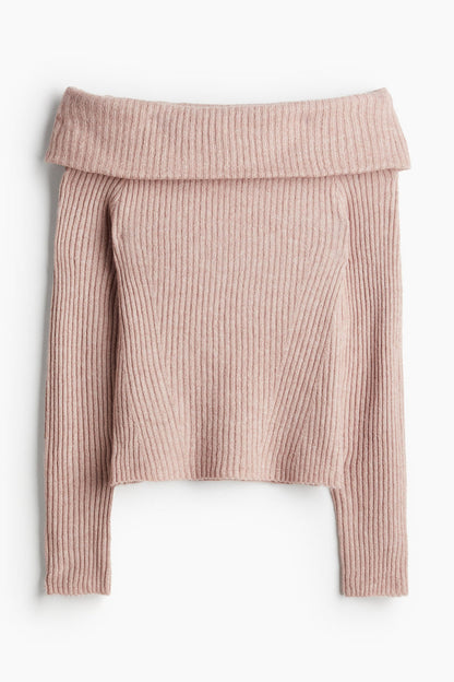 Melangé- Schulterfreier Pullover
