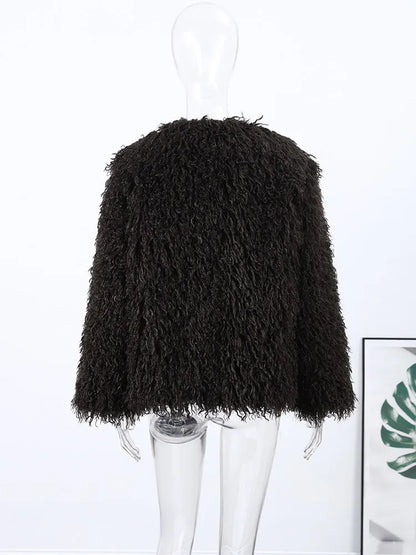 Melangé- Kunstfellmantel