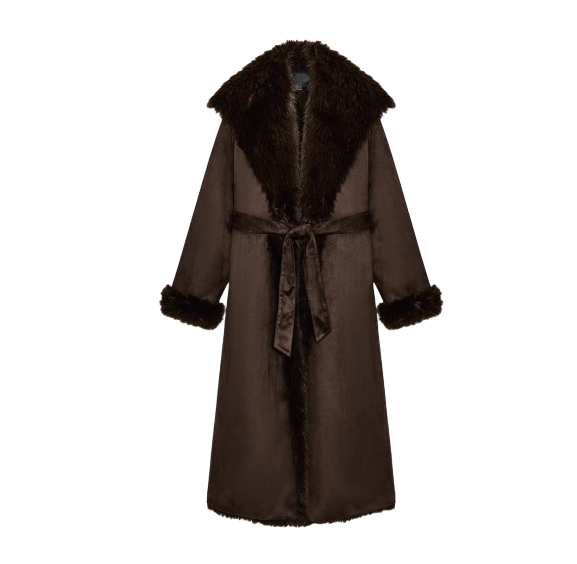 Melangé- Mantel mit Fell