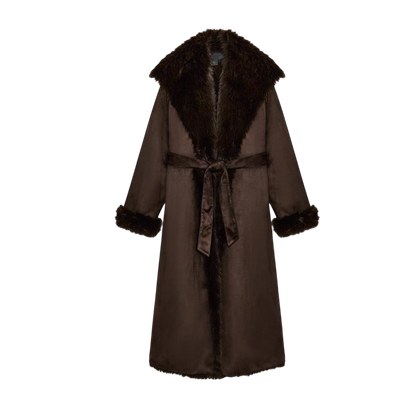 Melangé- Mantel mit Fell