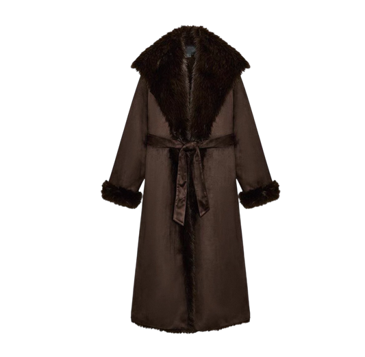 Melangé- Mantel mit Fell