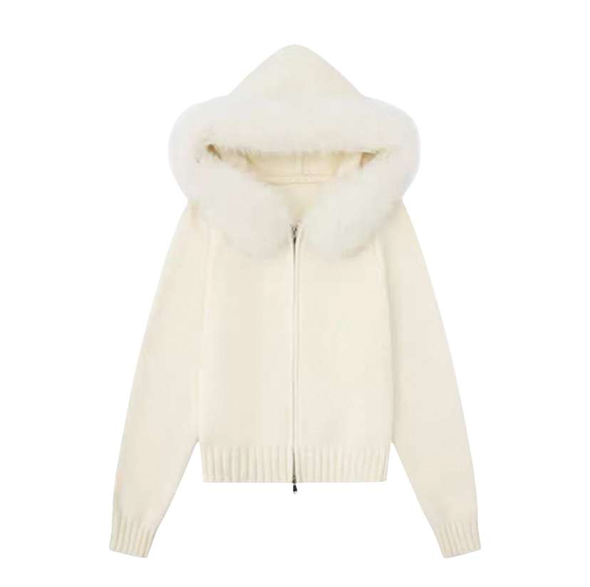 Melangé- Jacke mit Fell