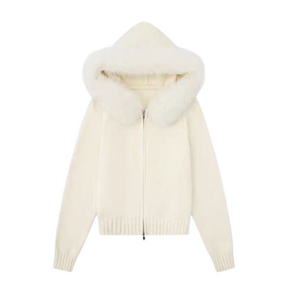 Melangé- Jacke mit Fell