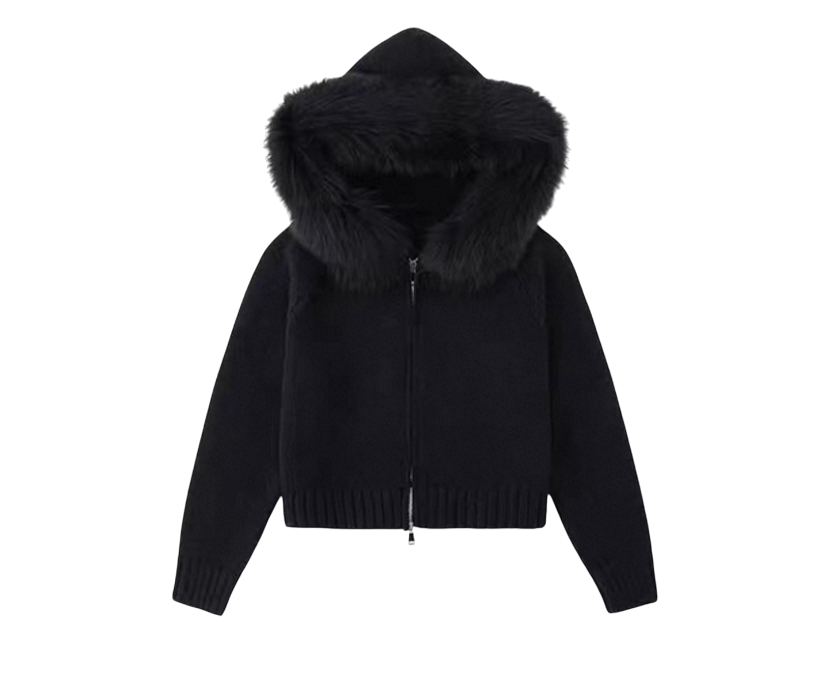 Melangé- Jacke mit Fell