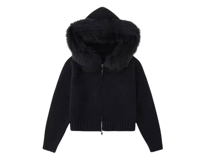 Melangé- Jacke mit Fell