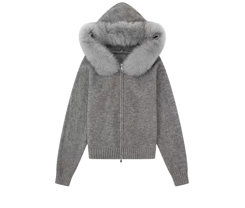 Melangé- Jacke mit Fell