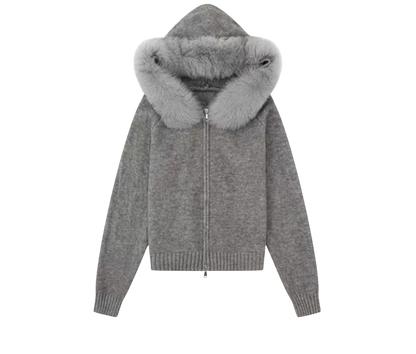 Melangé- Jacke mit Fell