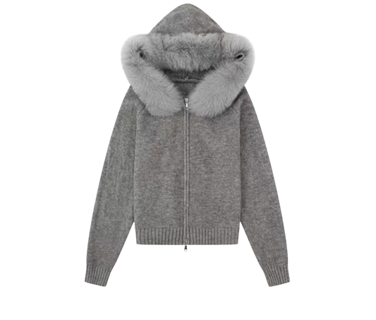 Melangé- Jacke mit Fell