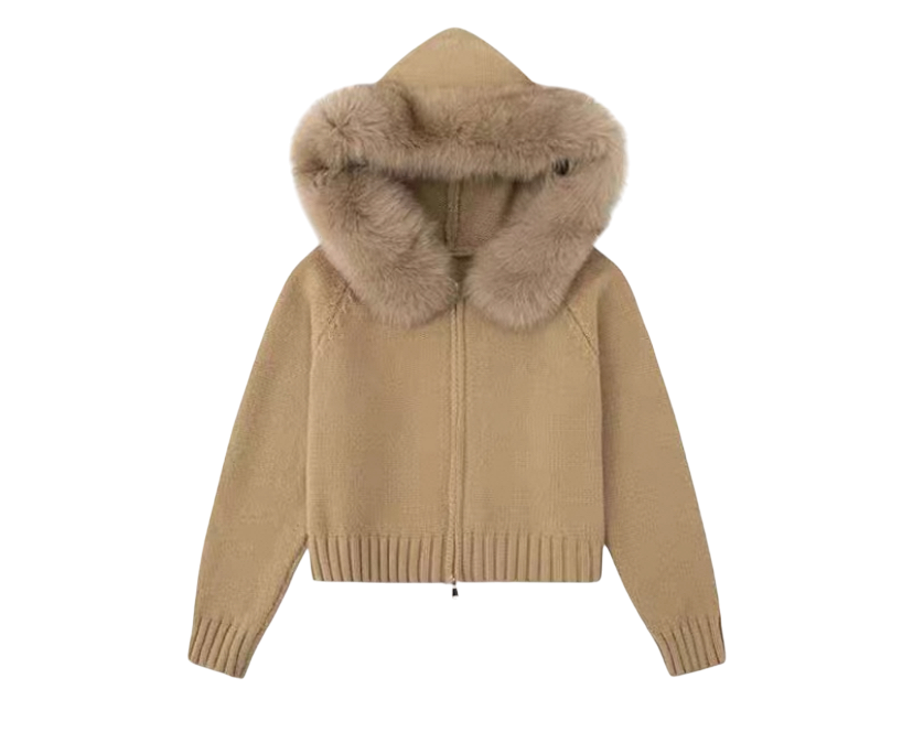 Melangé- Jacke mit Fell