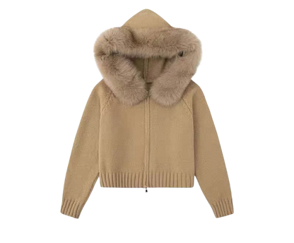 Melangé- Jacke mit Fell