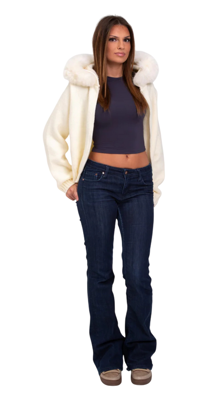 Melangé- Jacke mit Fell