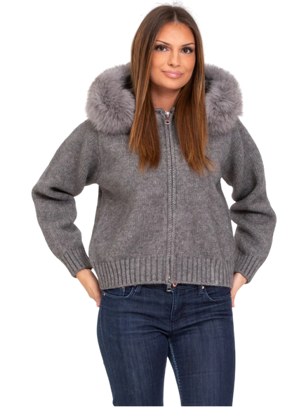 Melangé- Jacke mit Fell