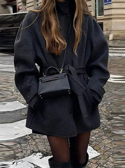 Melangé-  Stehkragen Kurzmantel