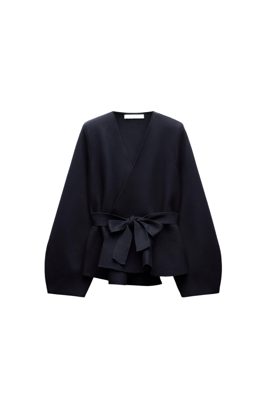 Melangé- Blazer mit Gürtel