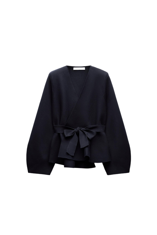 Melangé- Blazer mit Gürtel