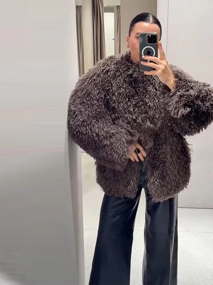 Melangé- Kunstfellmantel