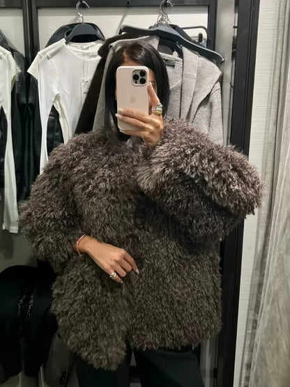 Melangé- Kunstfellmantel