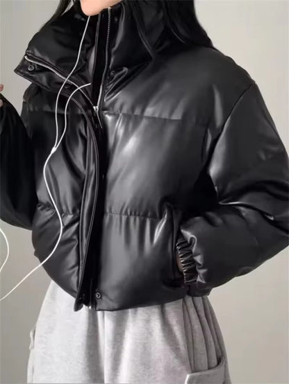 Melangé- Kunstleder Steppjacke