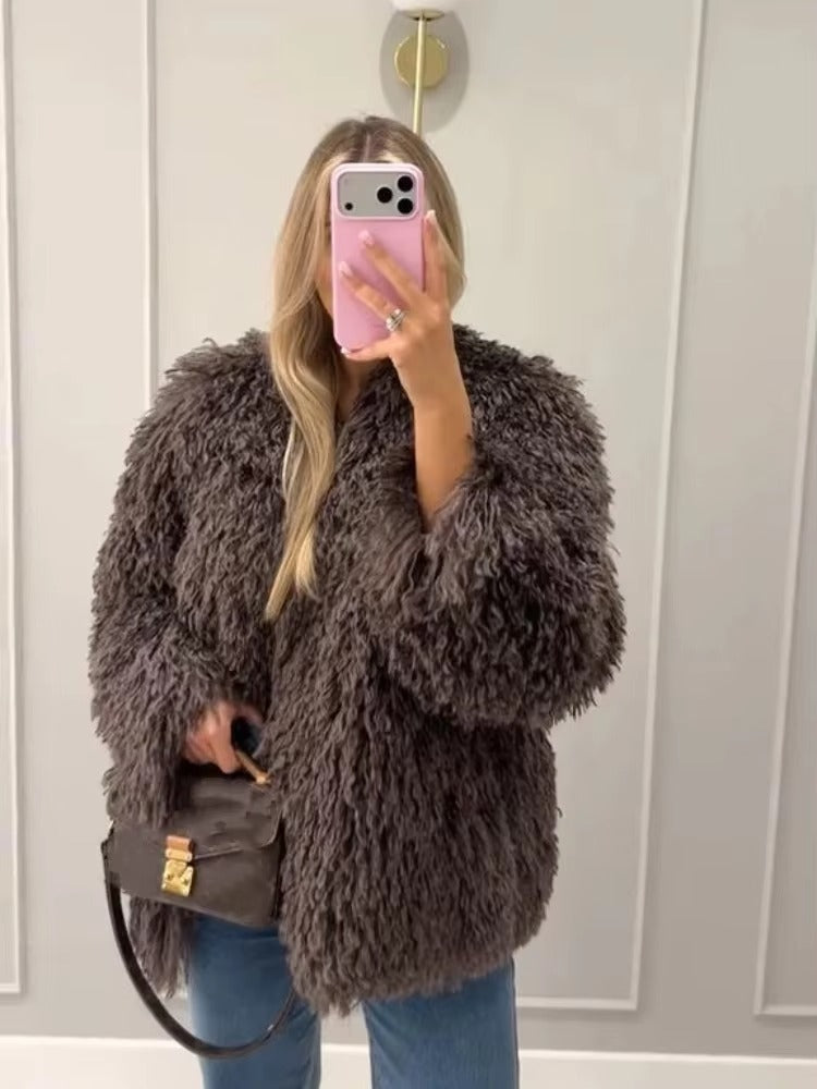 Melangé- Kunstfellmantel