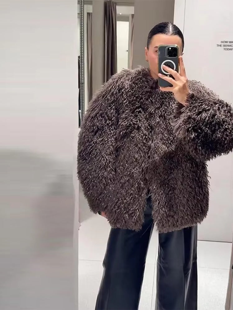 Melangé- Kunstfellmantel