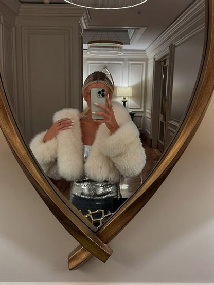 Melangé- Kunstpelz Jacke