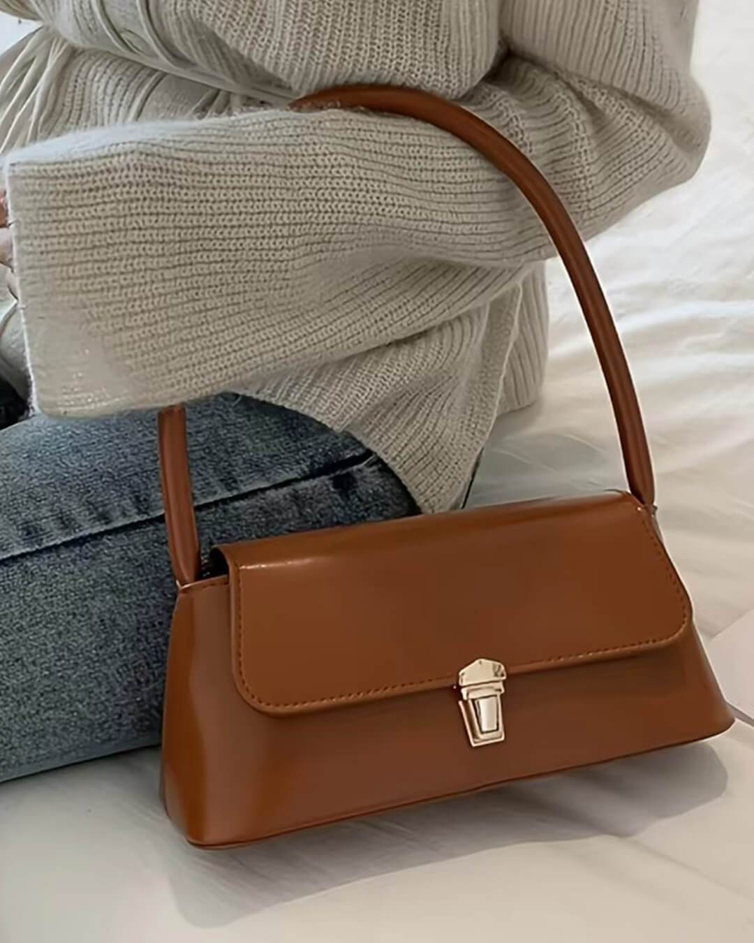 Melangé- Leder Schultertasche