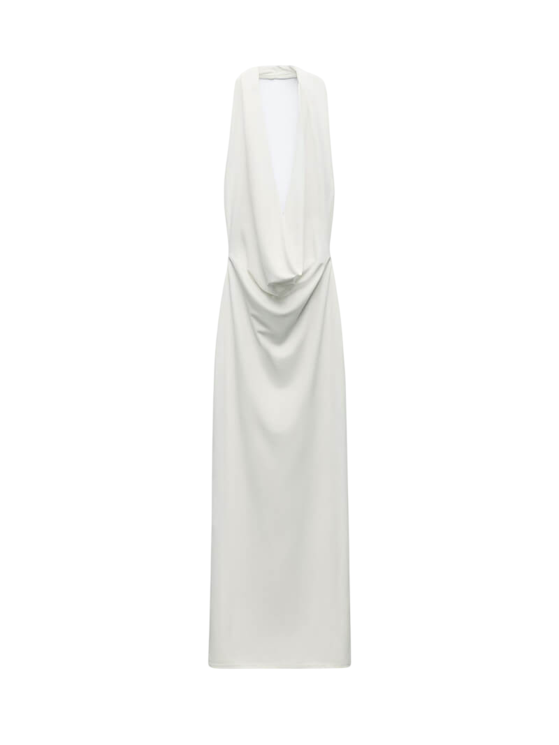 Melangé- V-Ausschnitt Maxikleid