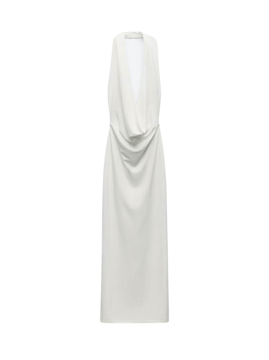 Melangé- V-Ausschnitt Maxikleid