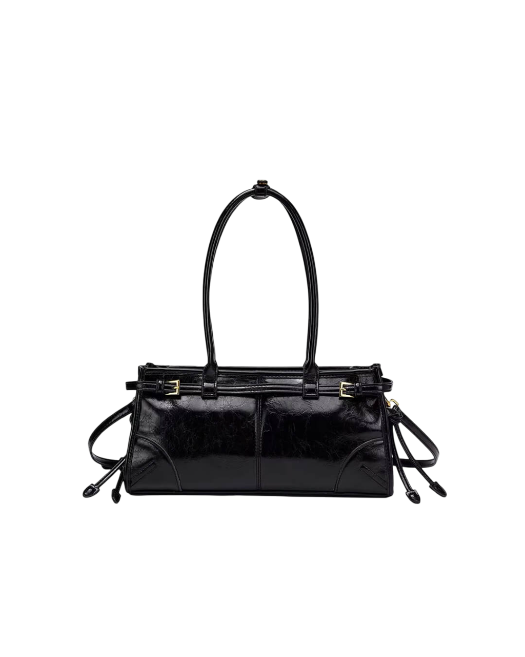 Melangé- Leder Schultertasche mit Gürtel-Detail