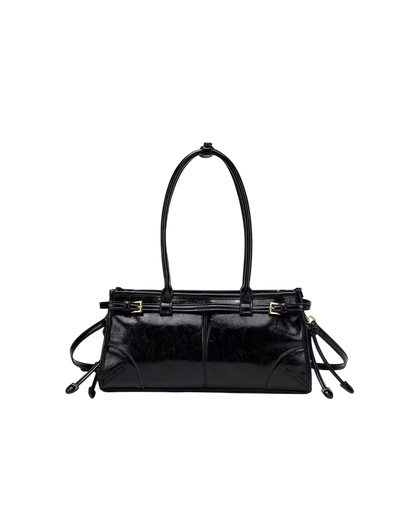 Melangé- Leder Schultertasche mit Gürtel-Detail