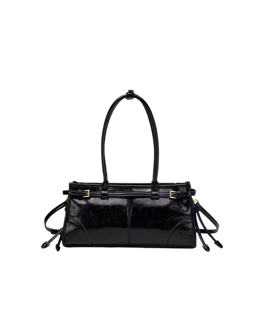 Melangé- Leder Schultertasche mit Gürtel-Detail