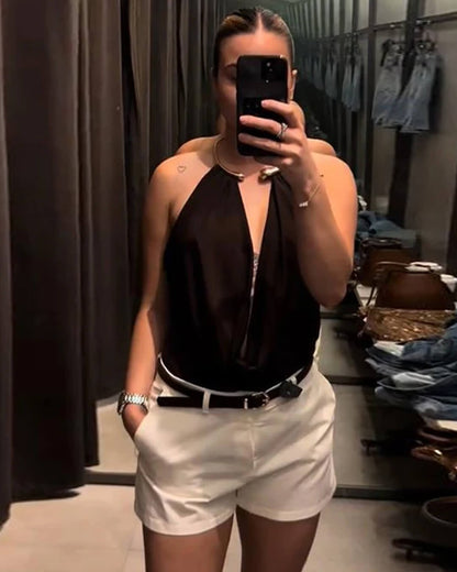 Melangé- Rückenfreier Drapierter Body