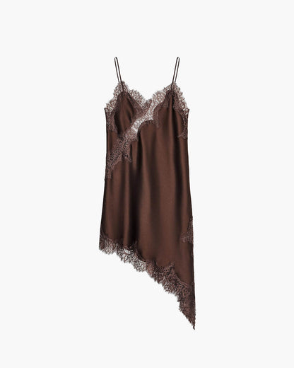 Melangé- Arah Asymmetrisches Satin-Spitzen-Midikleid