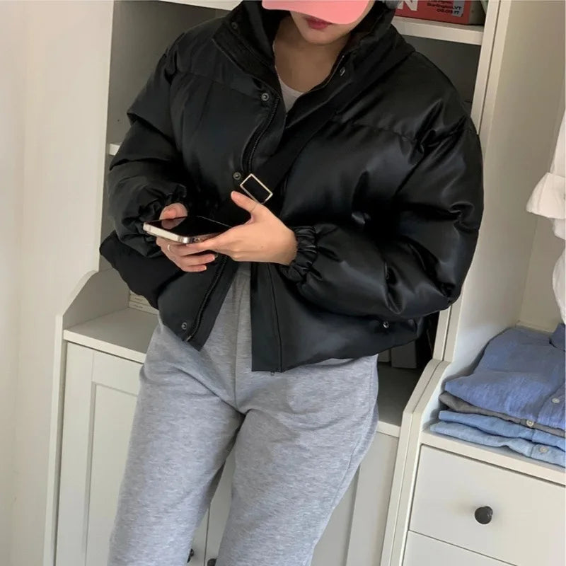 Melangé- Kunstleder Steppjacke