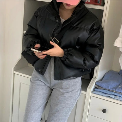 Melangé- Kunstleder Steppjacke