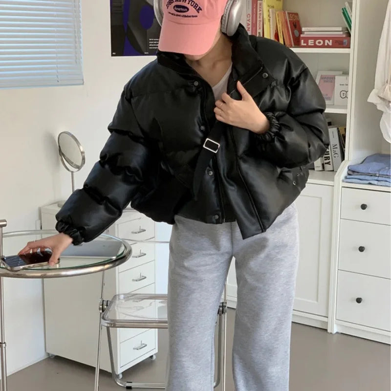 Melangé- Kunstleder Steppjacke