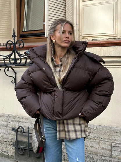 Melangé-Kurze Kapuzen-Steppjacke