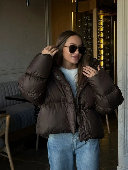 Melangé-Kurze Kapuzen-Steppjacke